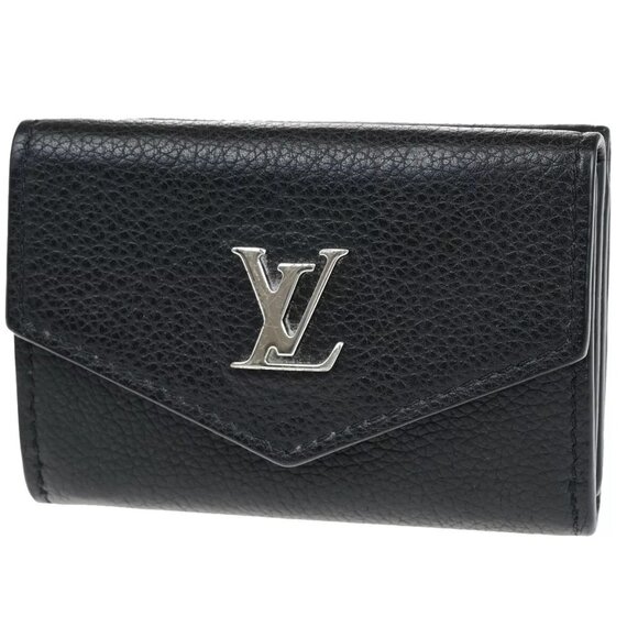 LOUIS VUITTON LV Logo Lock Mini Trifold Wallet Calf Leather Black M63921 33FB238 - Picture 1 of 13